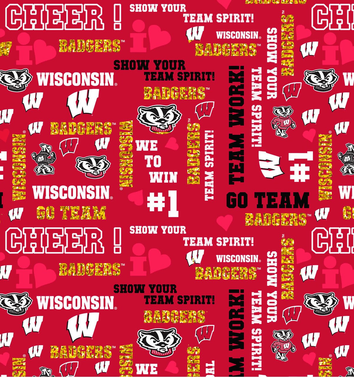 Sykel Enterprises-University of Wisconsin Cotton Fabric-Wisconsin Badgers Glitter Cotton Quilting Fabric